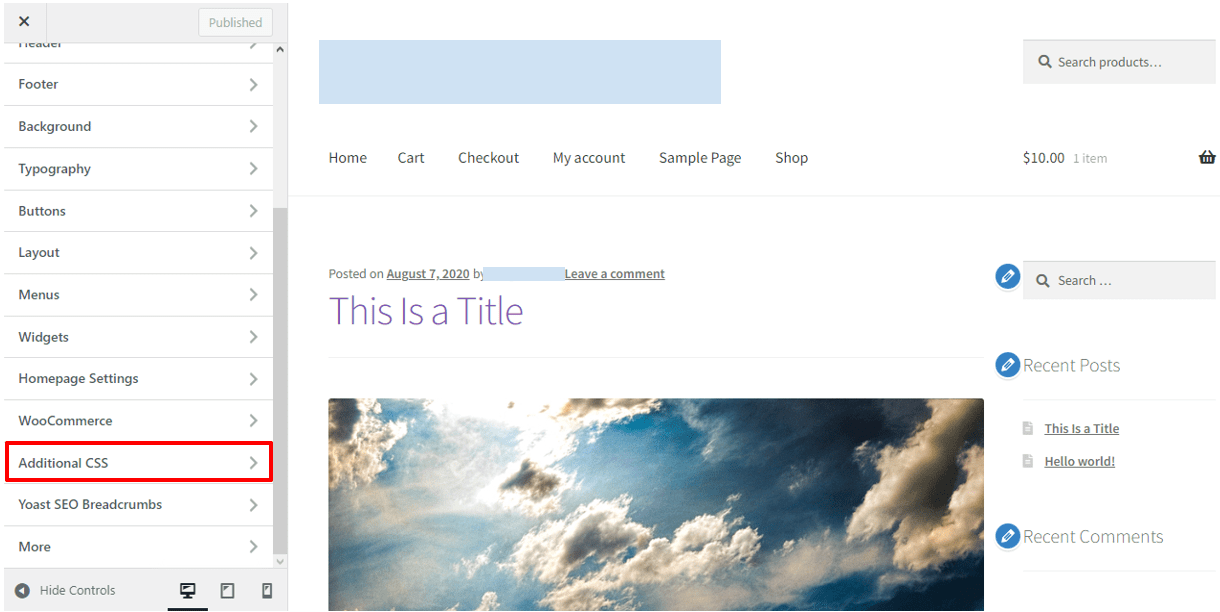Trouvez le menu « Additional CSS » et cliquez dessus.