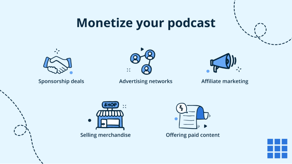 Illustration des étapes clés pour monétiser votre podcast