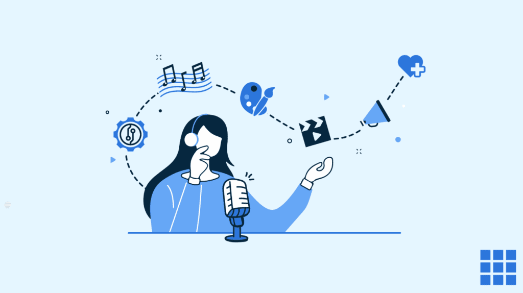 Illustration d’une fille enregistrant un podcast