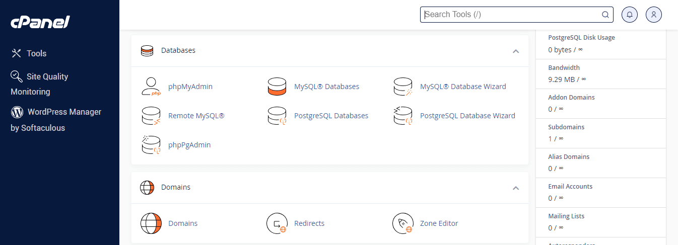 Redirections de domaine dans le cPanel de Bluehost.