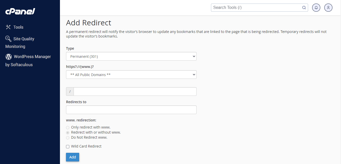 Paramètres de redirection pour les clients de Bluehost.