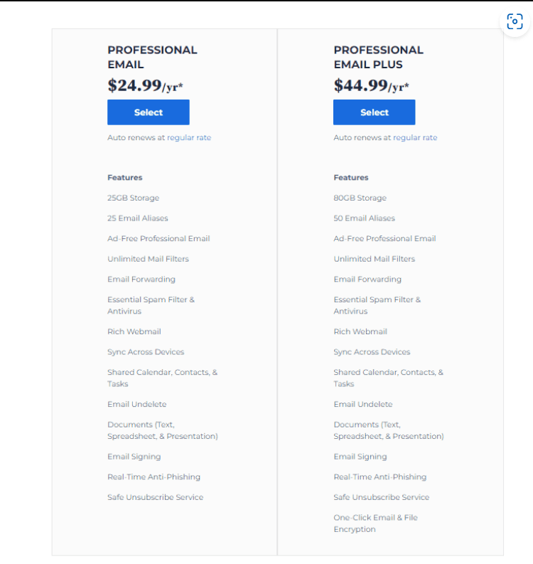 Bluehost Professional Email Plans