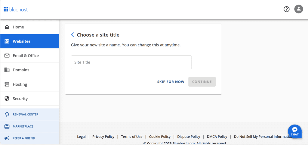 Nom de domaine backend Bluehost