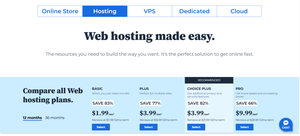 Plans d’hébergement Bluehost
