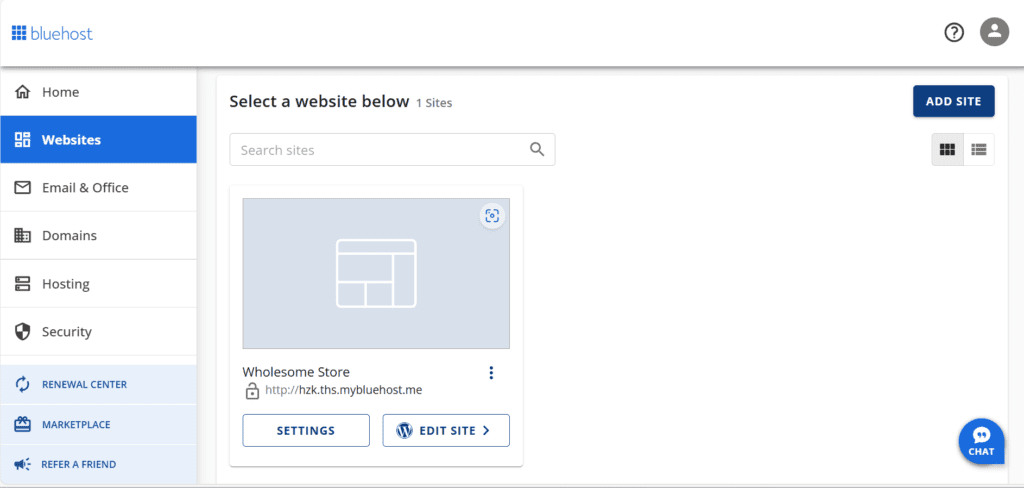 Site Web backend Bluehost
