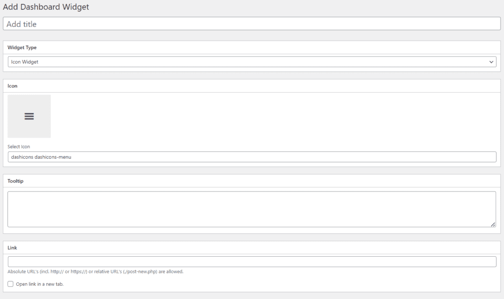 Widget de tableau de bord
