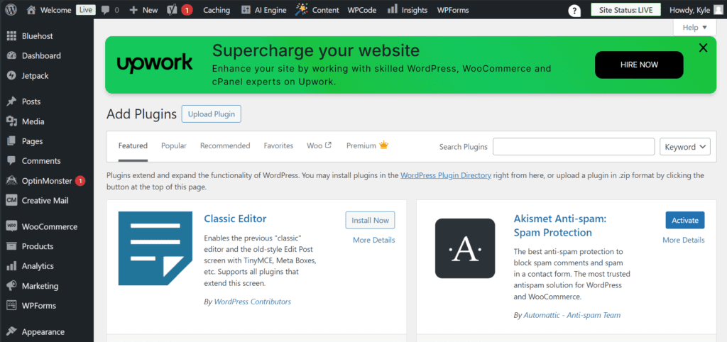 Elementor via le tableau de bord de WordPress