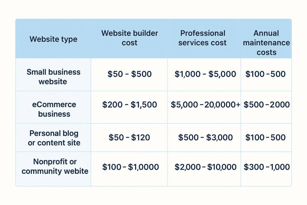 How much does a website cost based on your business type?