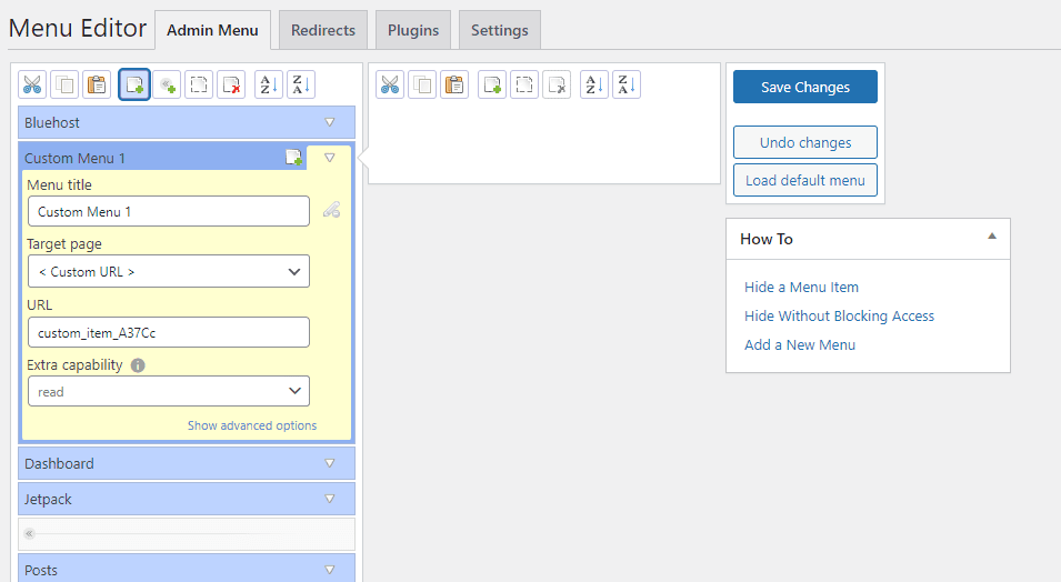 Editeur de menu WordPess
