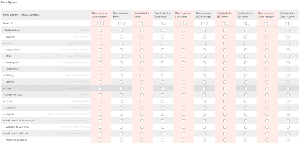 Options de menu