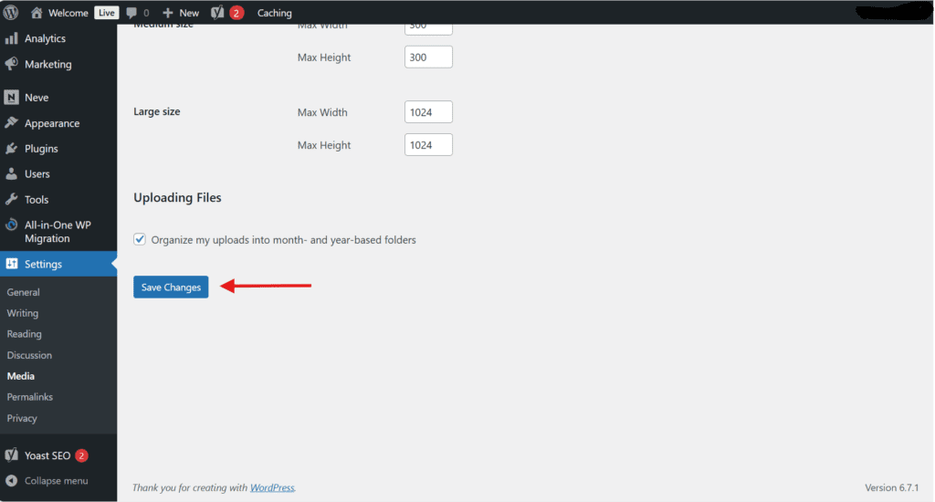 Cliquez sur Enregistrer les modifications