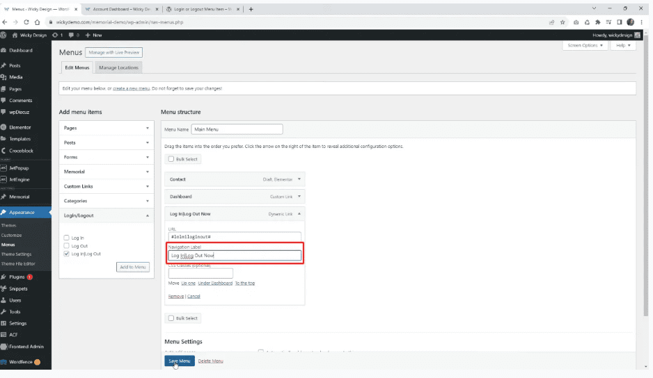 Menu latéral WordPress
