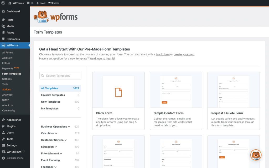 Tableau de bord WPForms