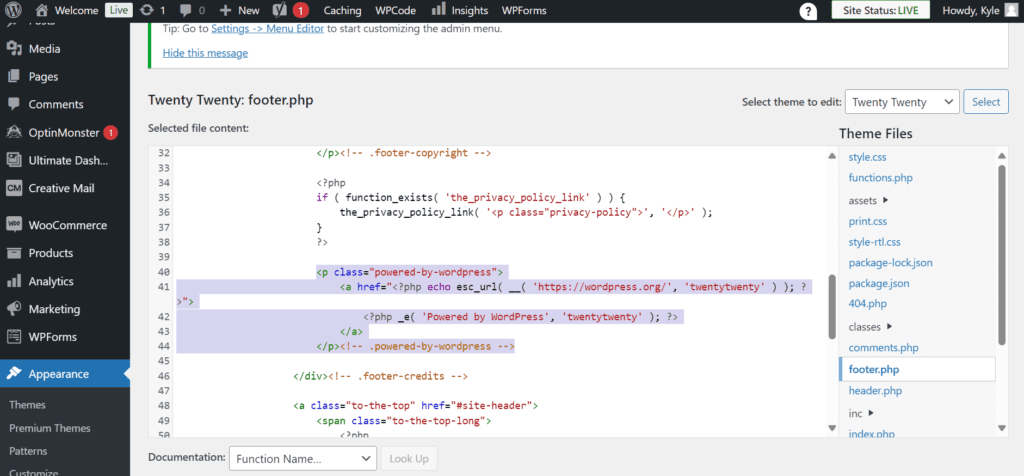 Supprimer la mention « Powered By WordPress »  