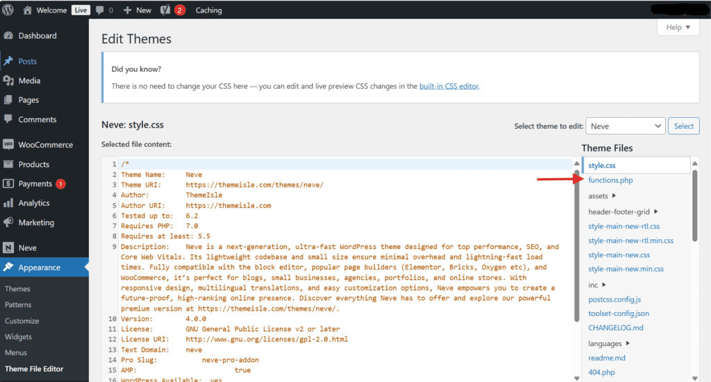 Ouvrez le fichier functions.php