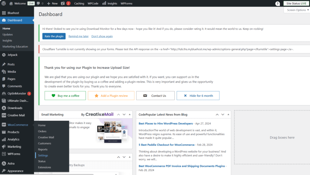 Paramètres de WooCommerce