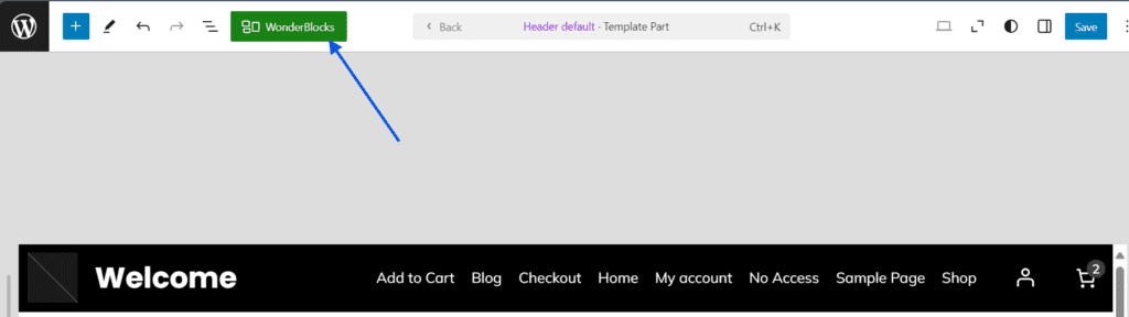 personnaliser l’en-tête WordPress avec WonderBlocks