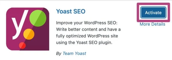Activation de Yoast SEO