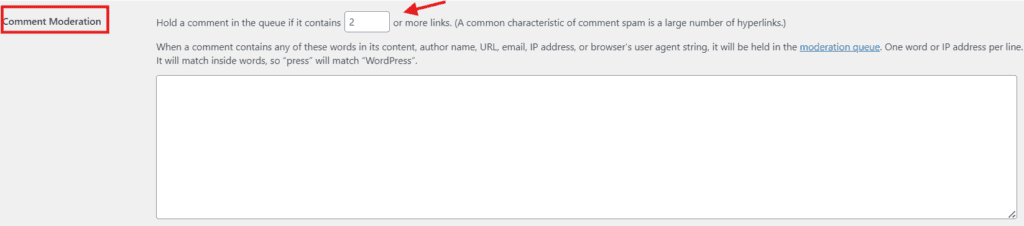 Paramètres de modération des commentaires