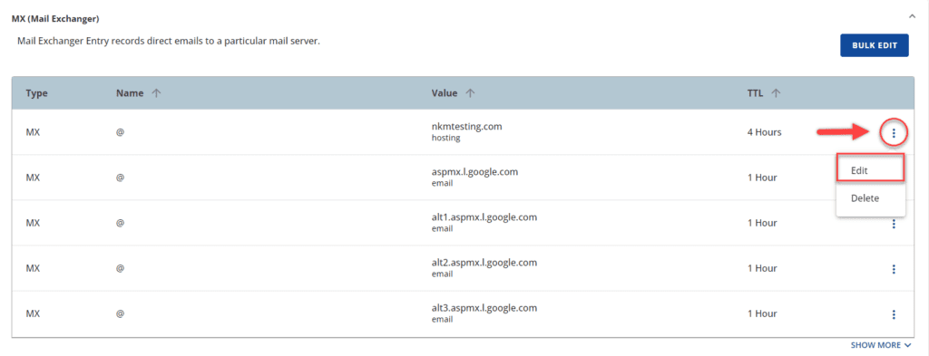 Enregistrements MX dans cPanel