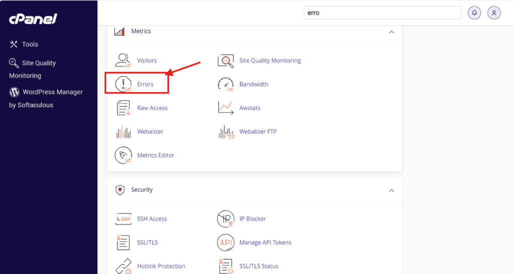 Erreurs dans cPanel