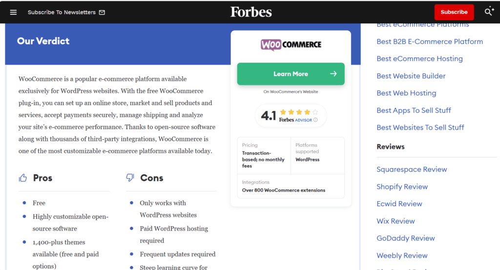 Avis Forbes sur WooCommerce