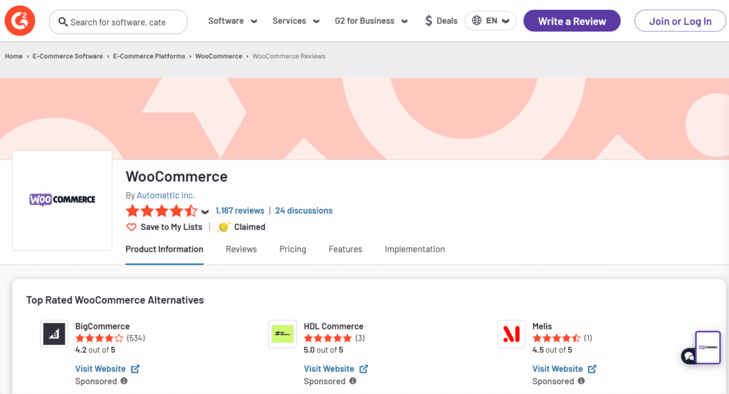 Avis utiles sur G2 WooCommerce