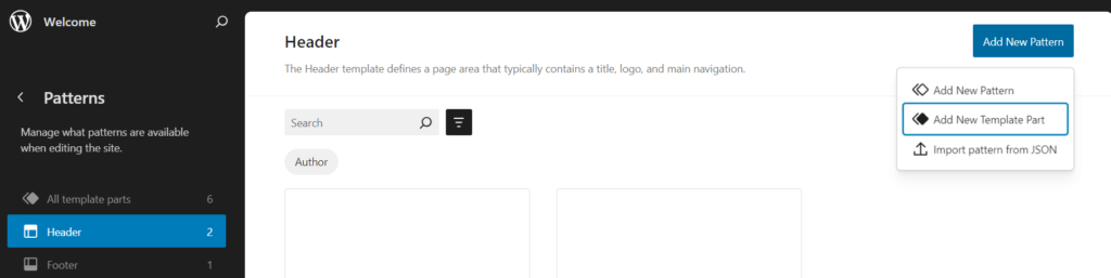 Personnaliser l’en-tête WordPress Ajouter une nouvelle partie de modèle