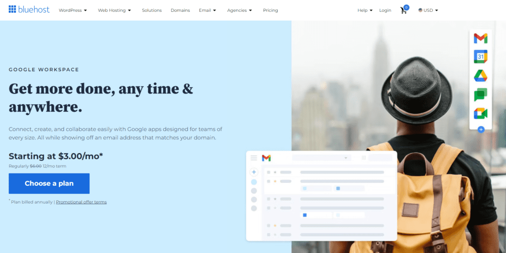 Forfaits et tarifs Google Workspace avec Bluehost