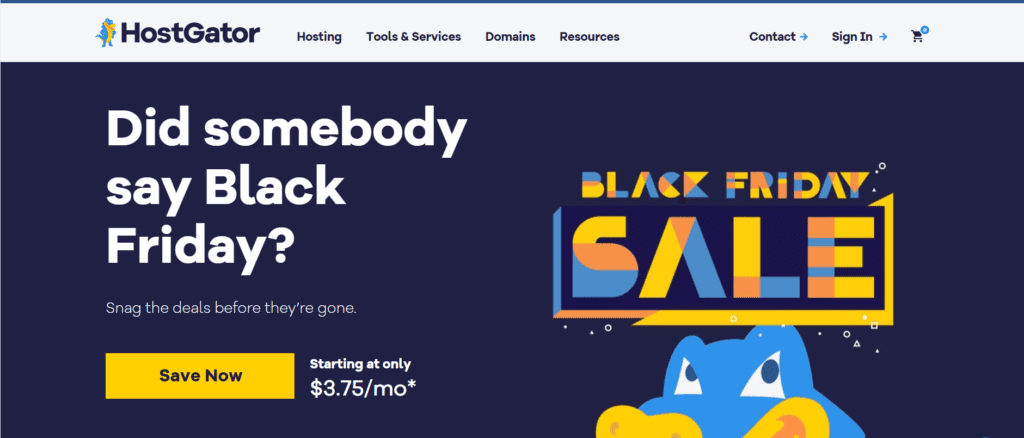 Vente Black Friday sur le site Web HostGator