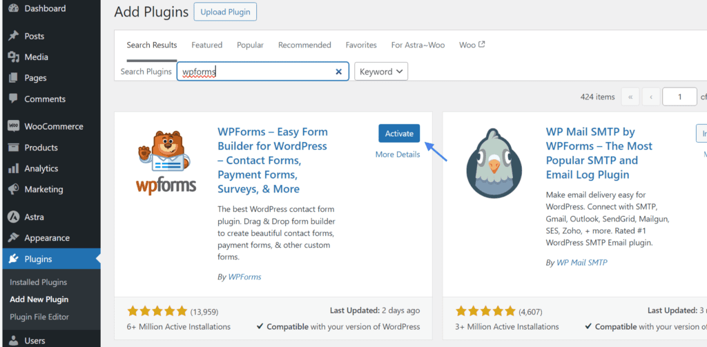Installer WPForms et l’addon d’enregistrement des utilisateurs