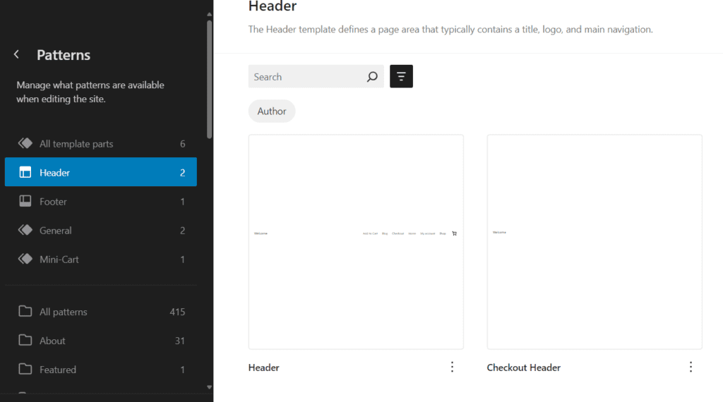 Option de motifs et d’en-tête dans l’éditeur de site