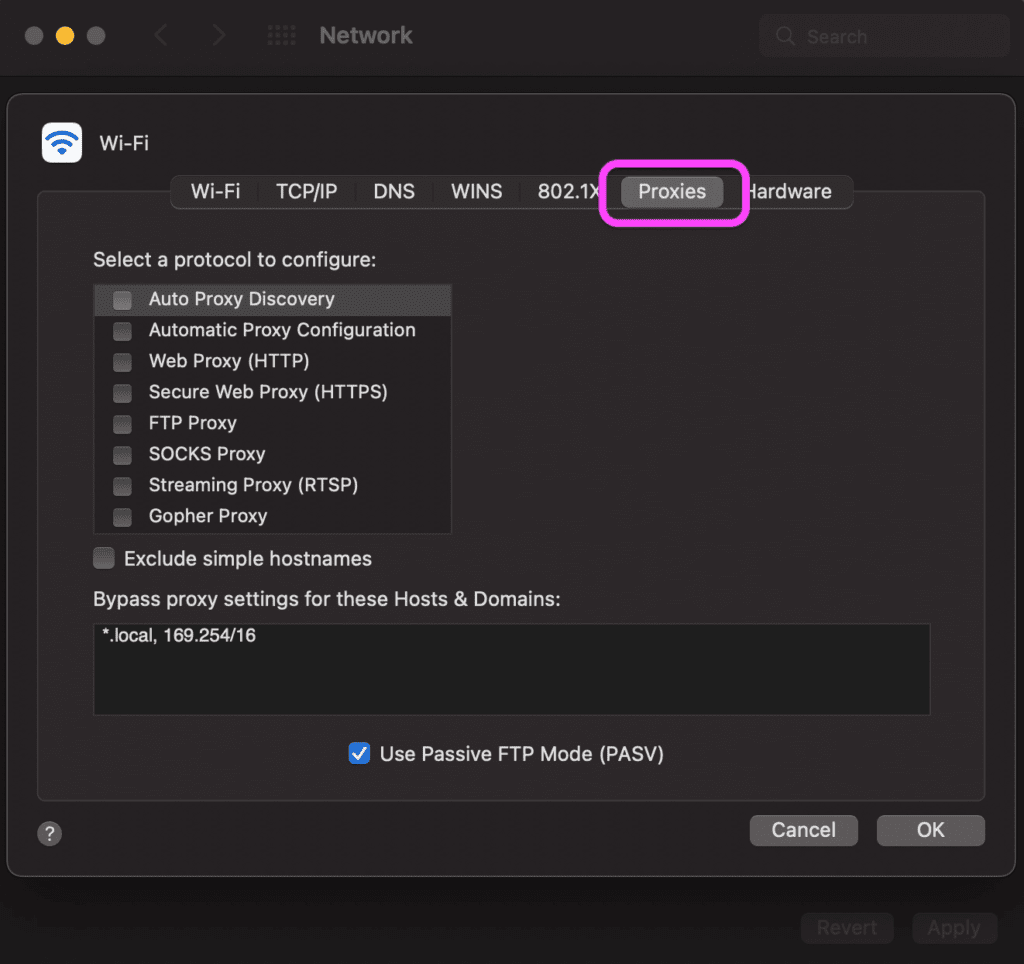 Proxies dans Mac