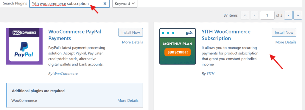 Rechercher un abonnement YITH WooCommerce