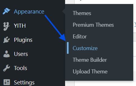 Sélectionnez Personnalisateur pour personnaliser l’en-tête WordPress