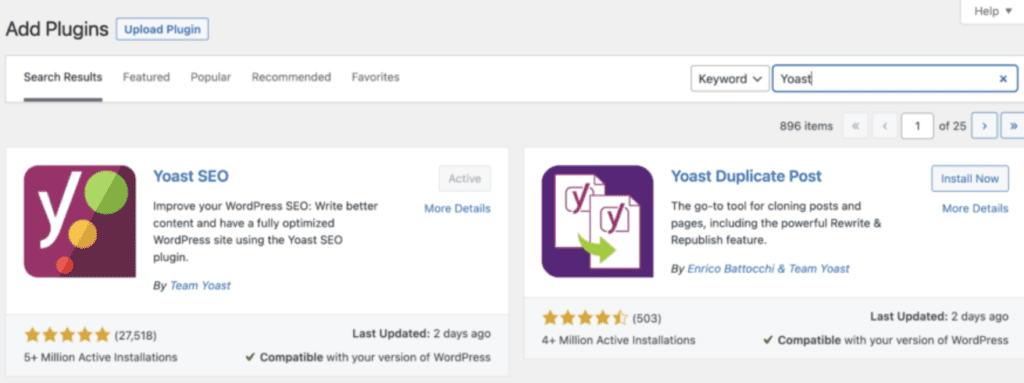 Ajouter Yoast SEO à la liste des plugins