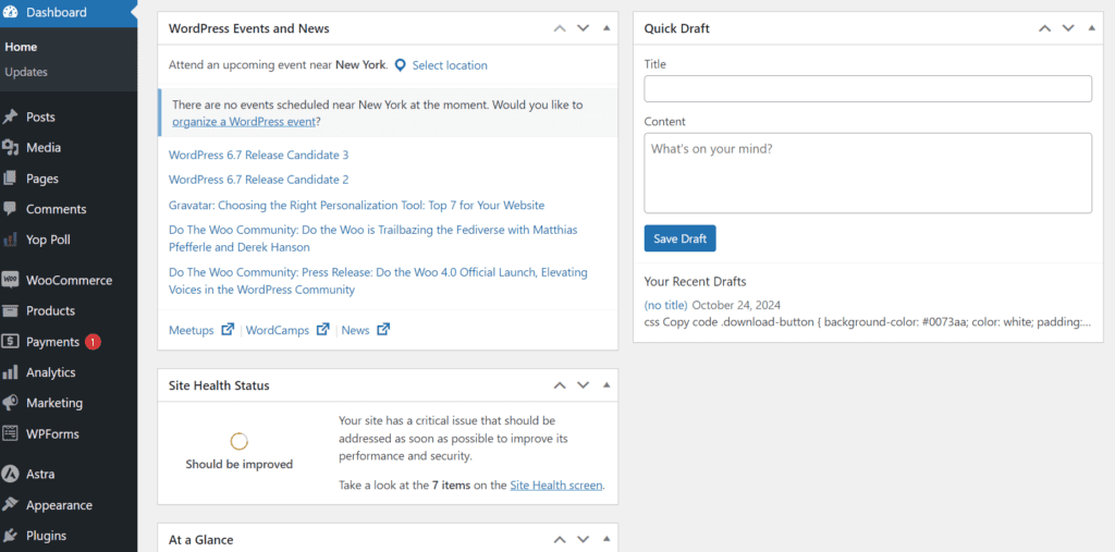 Tableau de bord WordPress