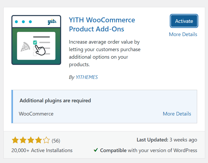 Activer l'extension YITH WooCommerce Product Add-on