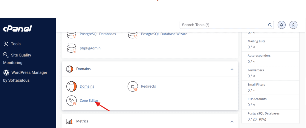 Tableau de bord cPanel