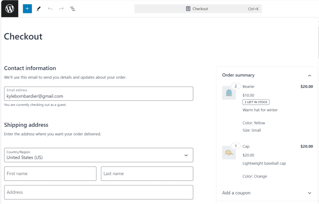 Page de paiement