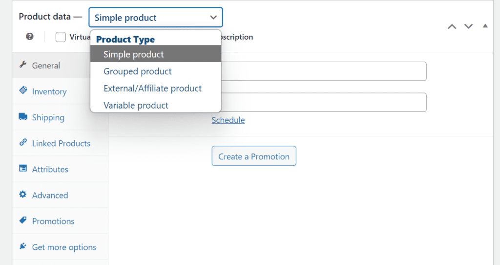 Options de type de produit