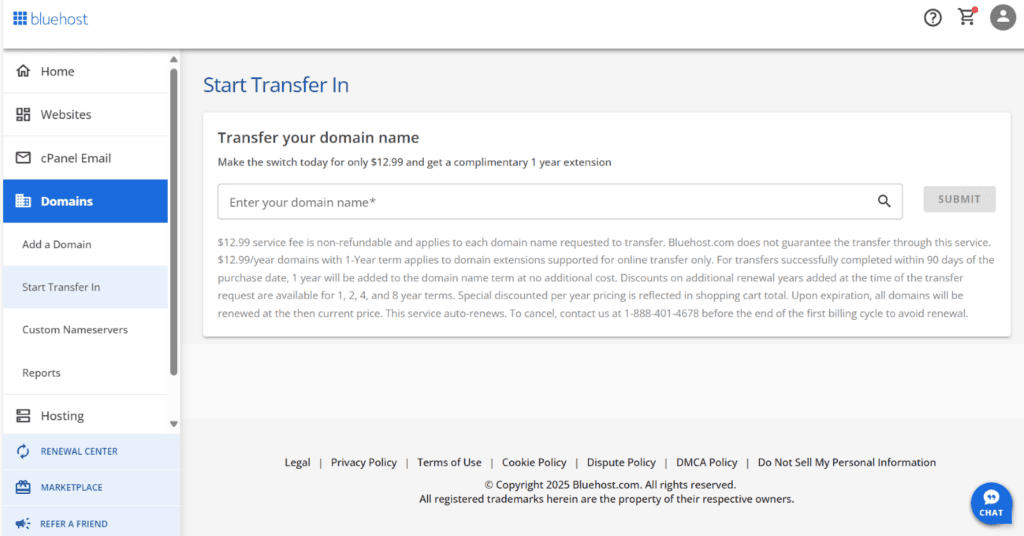 Commencer le transfert sur Bluehost