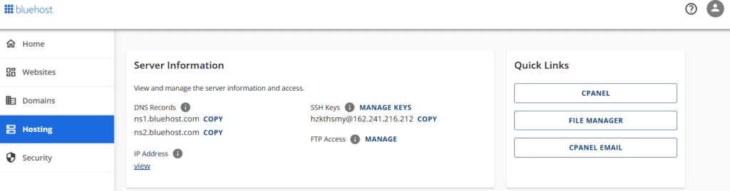 Bluehost cpanel