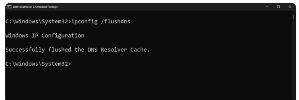 Cache DNS vidé
