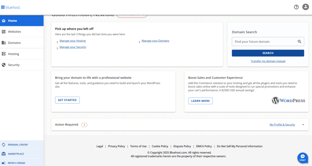 Connectez-vous à votre compte Bluehost