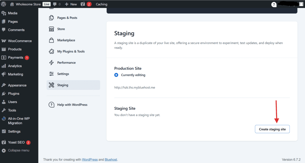 Créer un site de staging
