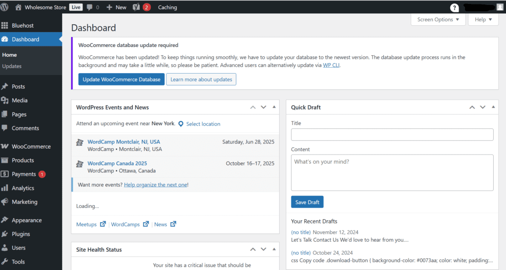 Tableau de bord WordPress