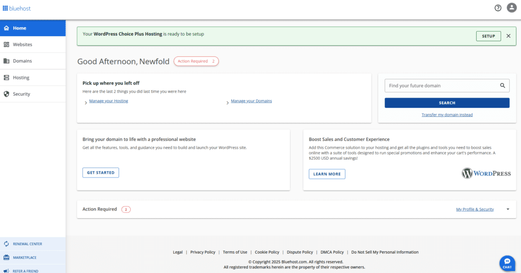 Gestionnaire de compte Bluehost