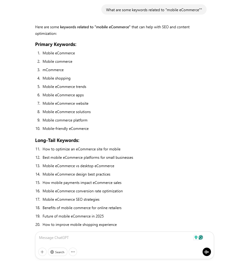 Écran de l'exemple d'invite ChatGPT