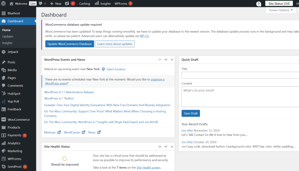Tableau de bord WordPress